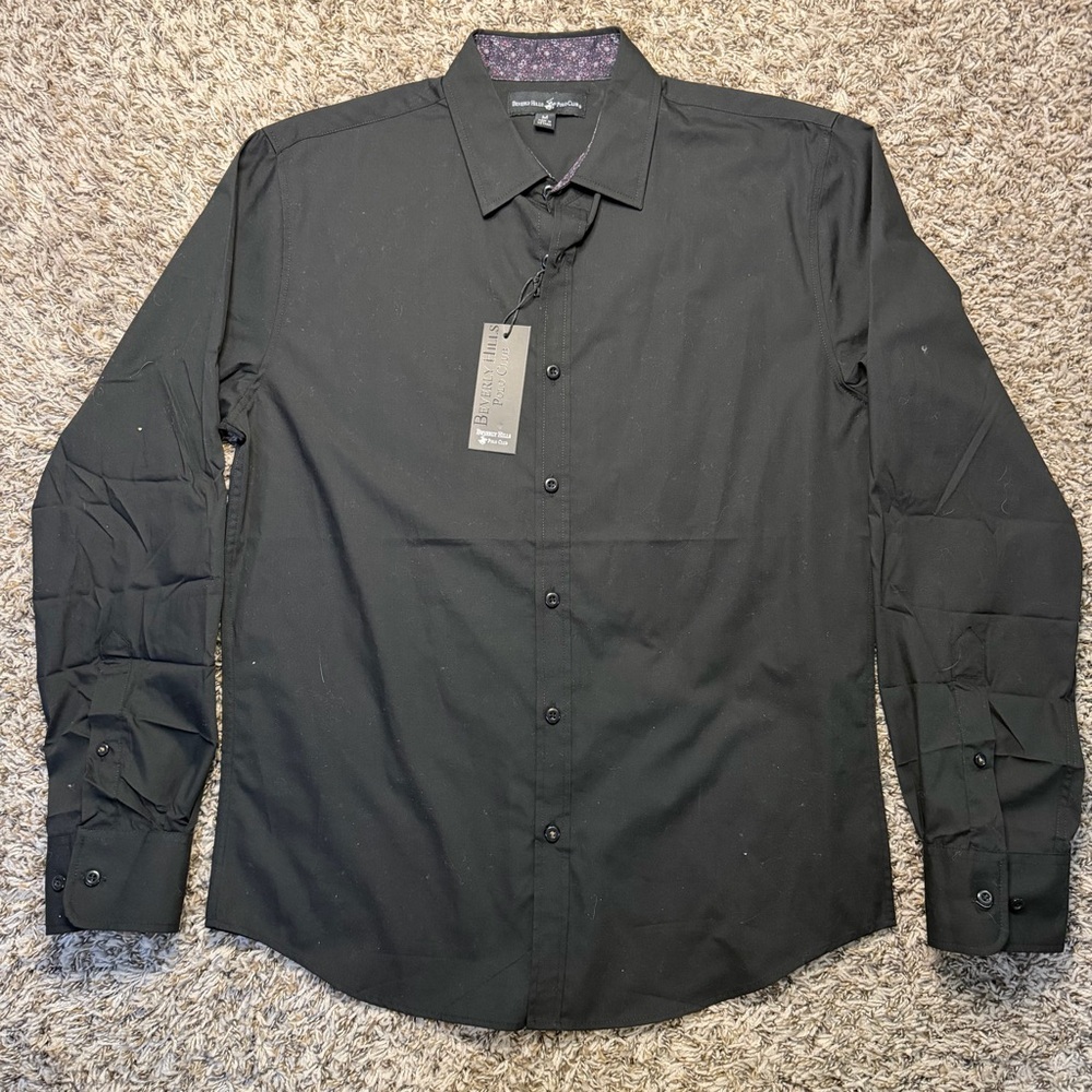 Beverly Hills Polo Club Men's Black Dress Shirt Size M NWT